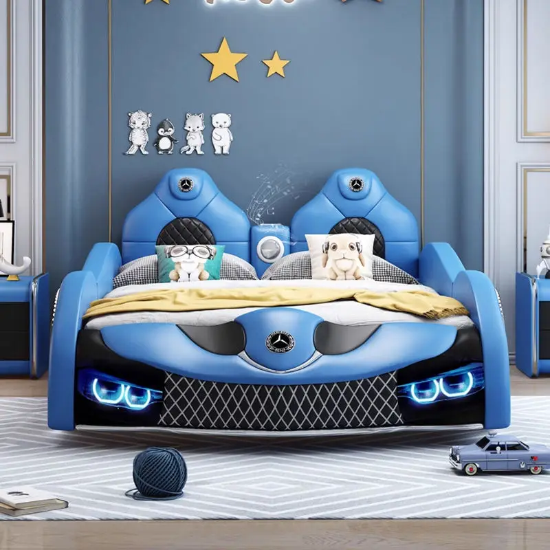 Children's Car Bed Leather Creative Race Car Double Bed Boy Girl Bedroom Furniture Bedroom Set Kids Bed — image 6