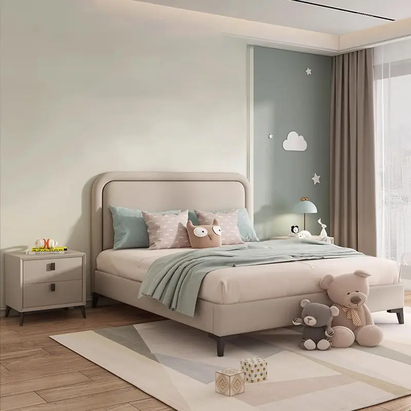 Luxury Leather Queen and King Size Bedroom Furniture Kids' Bed Frame Made of Wood for Children — view 1
