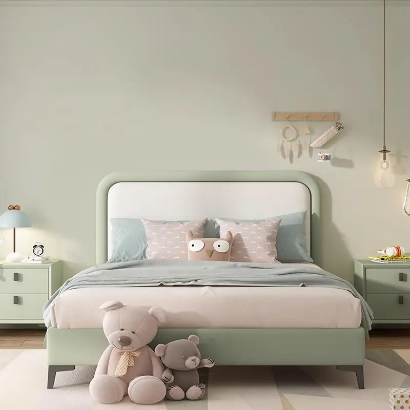 Luxury Leather Queen and King Size Bedroom Furniture Kids' Bed Frame Made of Wood for Children — image 2
