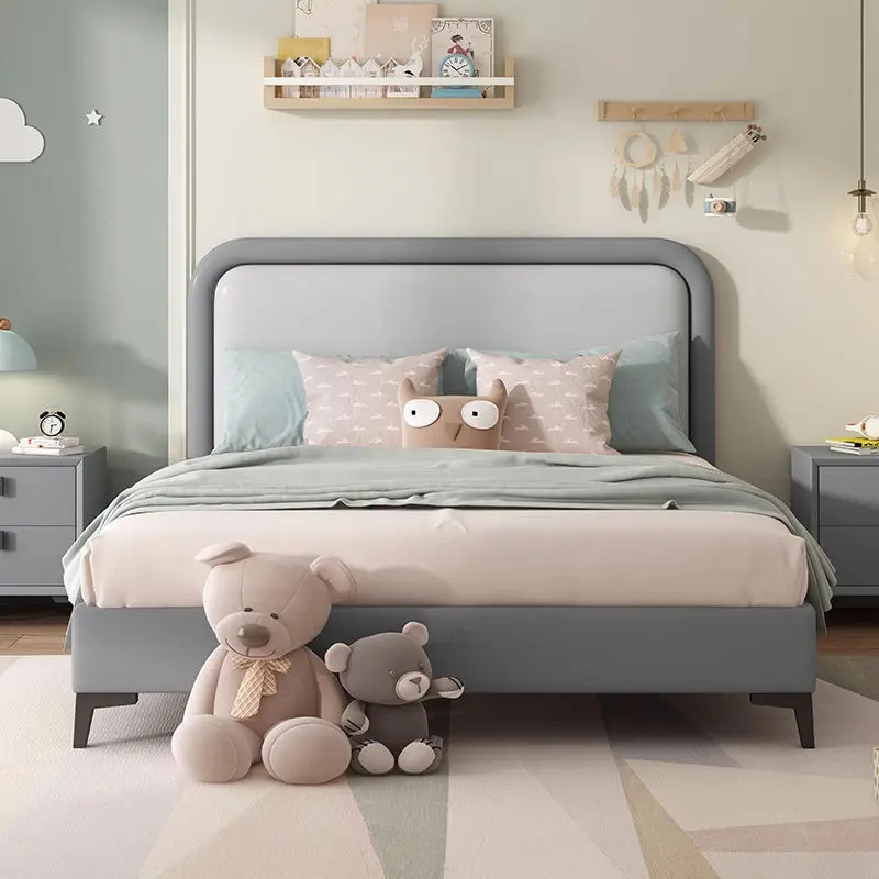 Luxury Leather Queen and King Size Bedroom Furniture Kids' Bed Frame Made of Wood for Children — image 3