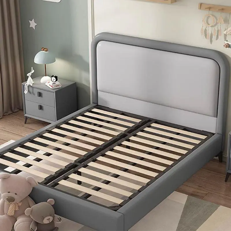 Luxury Leather Queen and King Size Bedroom Furniture Kids' Bed Frame Made of Wood for Children — image 4