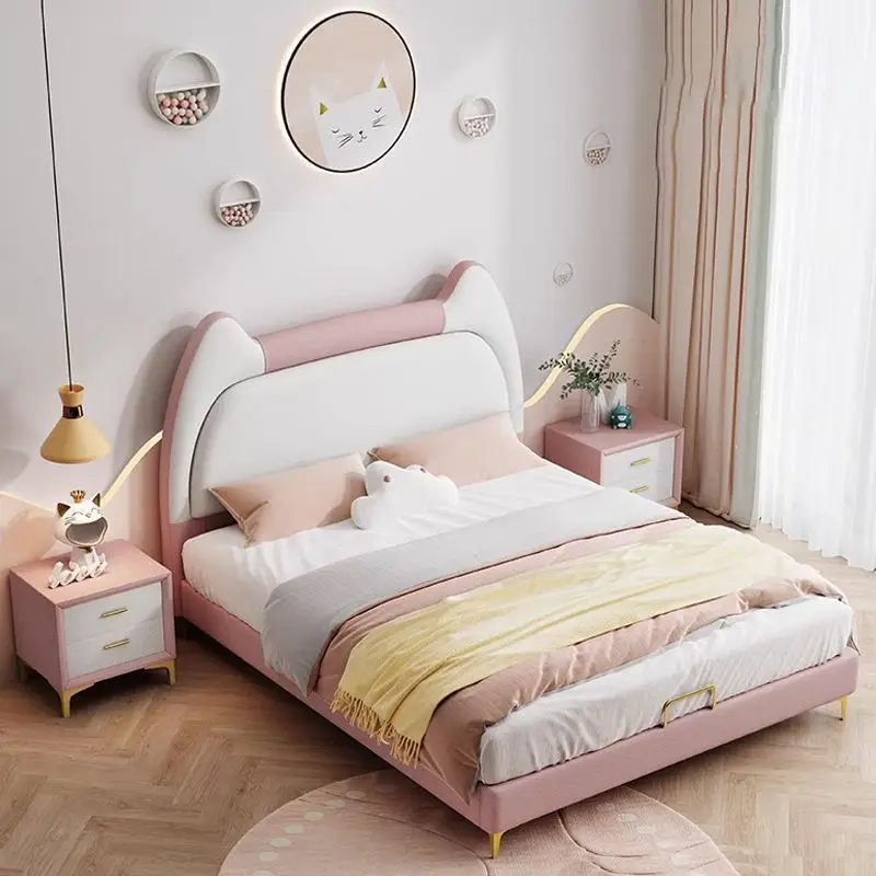 Children Cartoon Upholstered Bed Kids Lovely Cat Kids Bed Children Bedroom Furniture — view 1