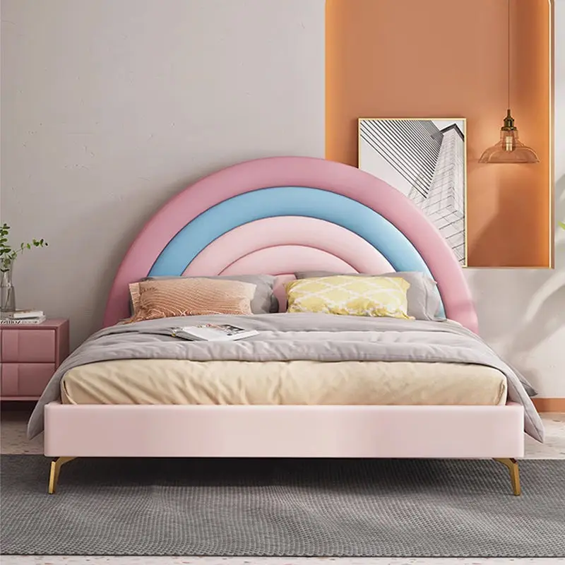 Modern Cartoon Rainbow Children Bed Wood Microfiber Double Kids' Bed for Hotel Apartment Bedroom Use — view 1