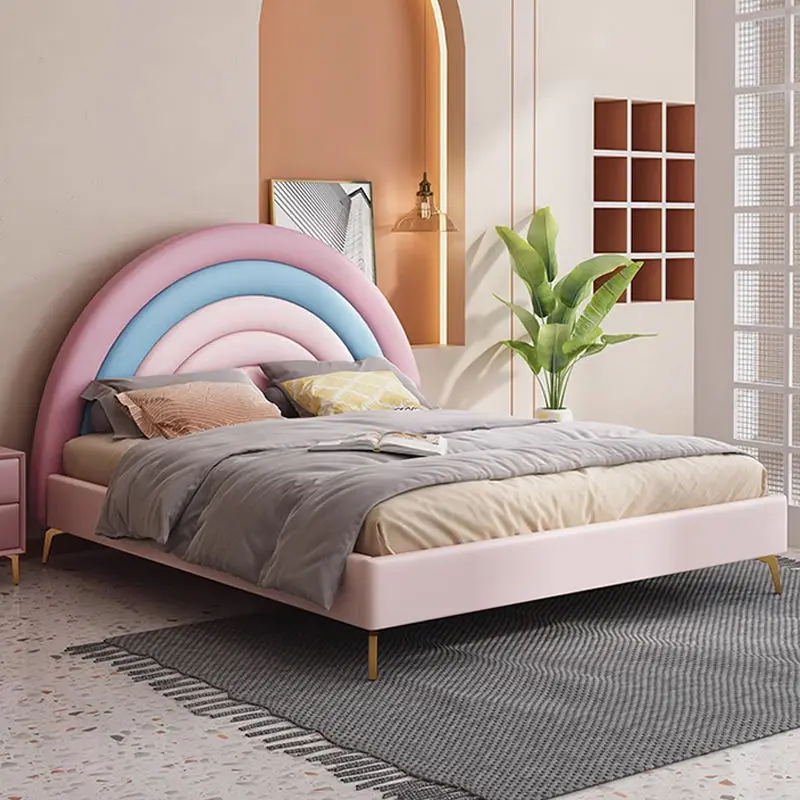 Modern Cartoon Rainbow Children Bed Wood Microfiber Double Kids' Bed for Hotel Apartment Bedroom Use — image 2
