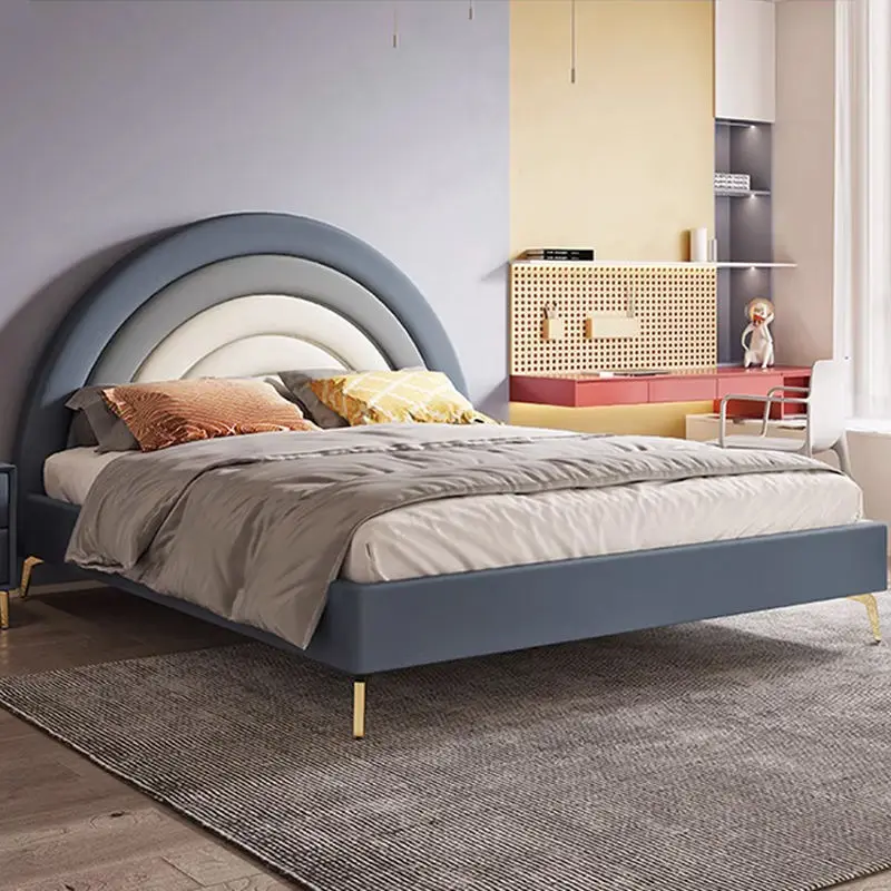 Modern Cartoon Rainbow Children Bed Wood Microfiber Double Kids' Bed for Hotel Apartment Bedroom Use — image 3