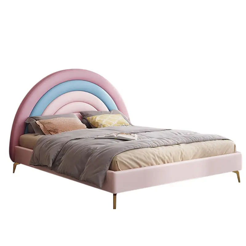 Modern Cartoon Rainbow Children Bed Wood Microfiber Double Kids' Bed for Hotel Apartment Bedroom Use — image 5
