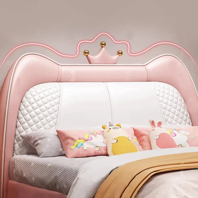 Modern Cartoon Children Bed Solid Wood Double Bed Girl Bedroom Furniture Leather Upholstered Kids Bed — image 4