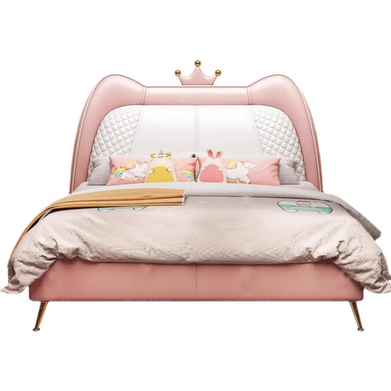 Modern Cartoon Children Bed Solid Wood Double Bed Girl Bedroom Furniture Leather Upholstered Kids Bed — image 5
