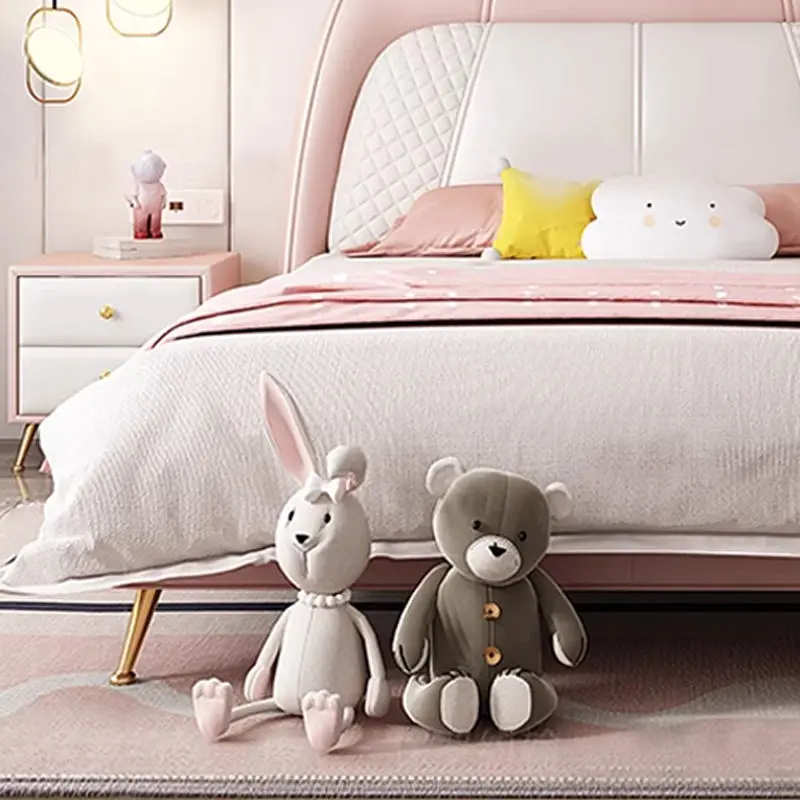 Modern Cartoon Children Bed Solid Wood Double Bed Girl Bedroom Furniture Leather Upholstered Kids Bed — image 6