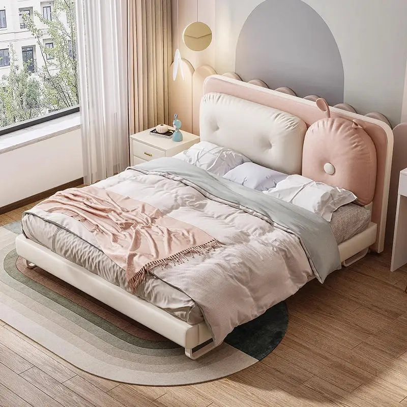 Modern Children Upholstered Beds Furniture Princess Kids Child Girl Bed — image 2