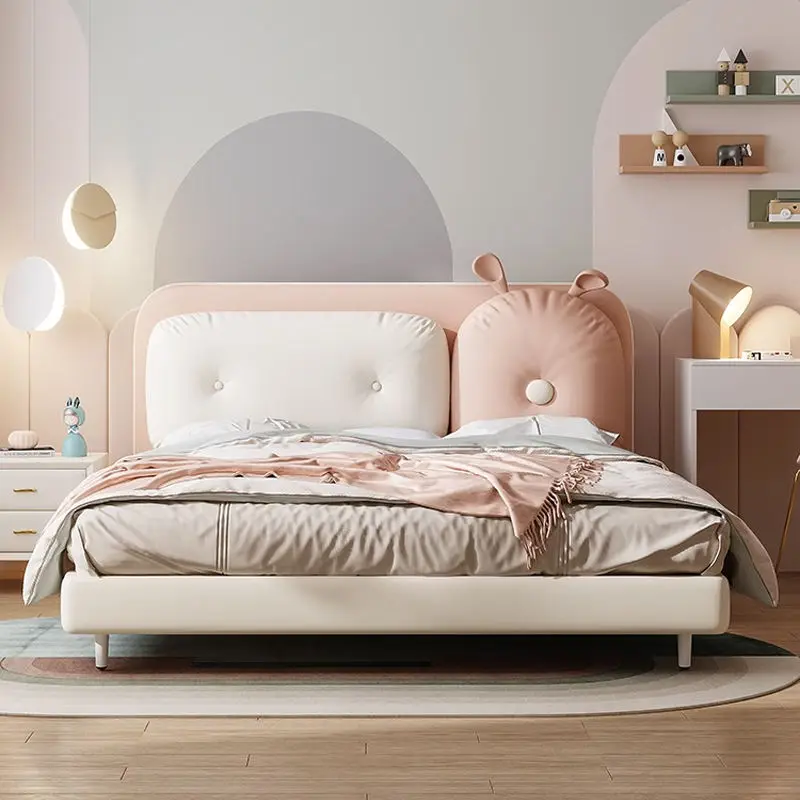 Modern Children Upholstered Beds Furniture Princess Kids Child Girl Bed — image 3