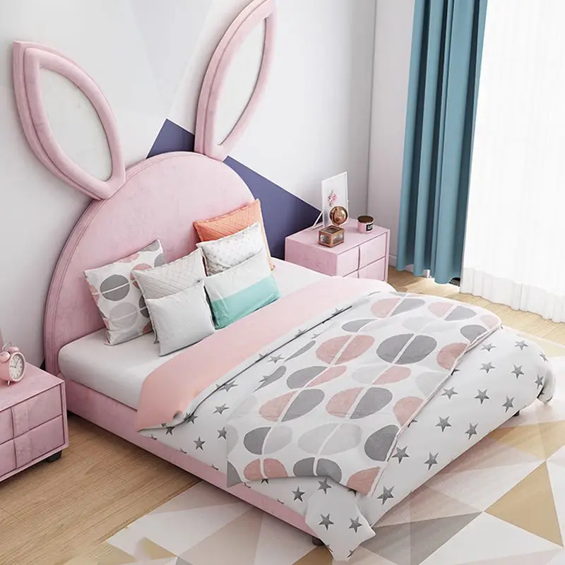 Modern Home Bed Rabbit Cartoon Children Bedroom Furniture Upholstered Kids Beds — image 4