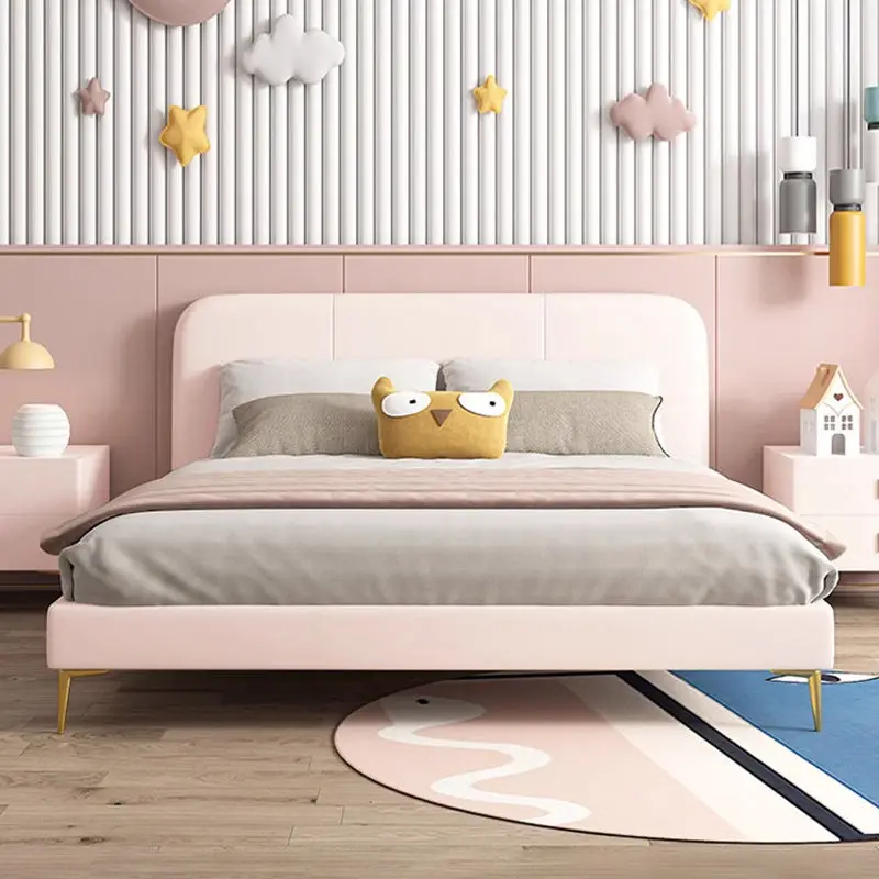 Modern Beds Single Children Upholstered Bedroom Furniture Child Girl Bedroom Princess Pink Kids Bed — image 2