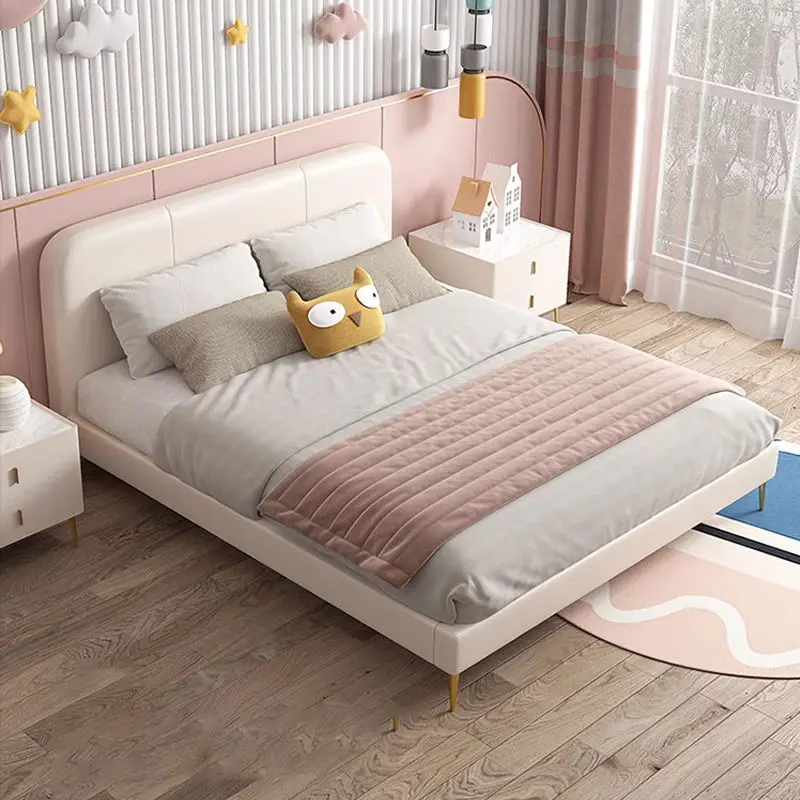 Modern Beds Single Children Upholstered Bedroom Furniture Child Girl Bedroom Princess Pink Kids Bed — image 3