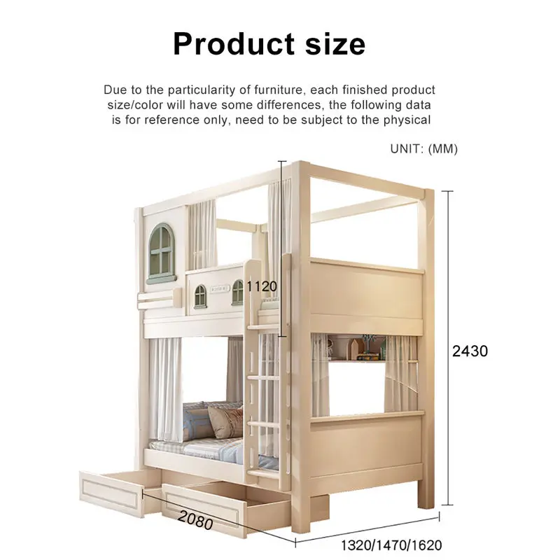New Design Contemporary Wood Children Bunk Bed Set Multifunctional Bedroom Furniture Cream Color Mother and Baby Bed with Slid — image 6