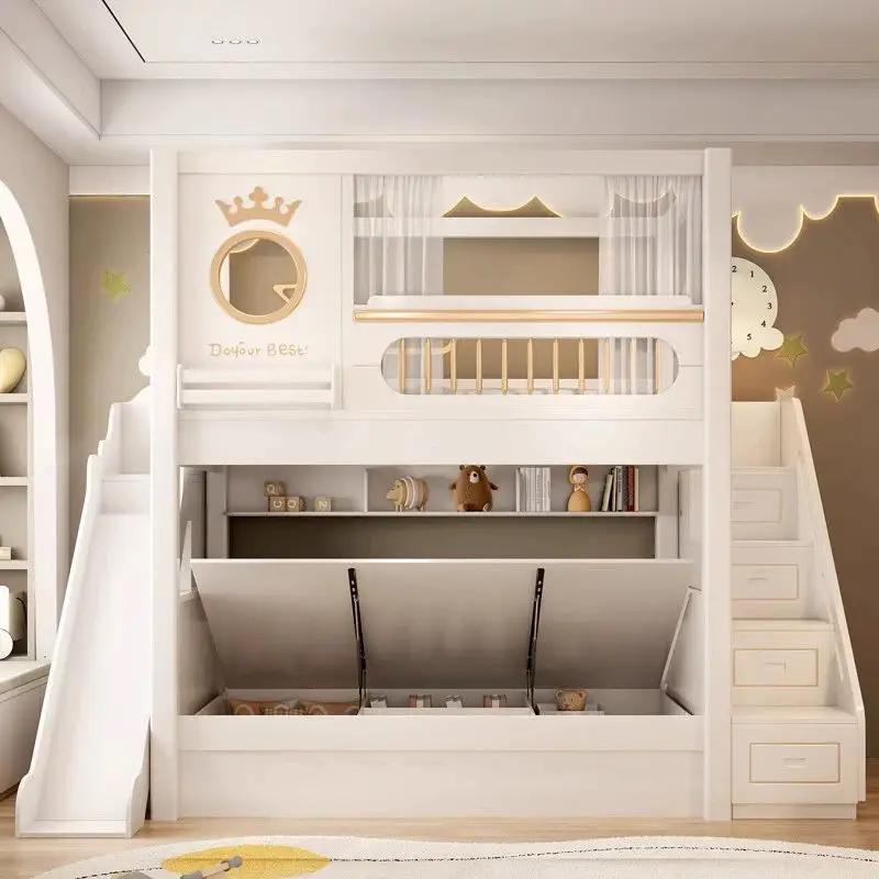 Modern Design Multi-functional Comfortable Children's Twin Size Wooden Bunk Beds with Stairs for Bedroom — image 2