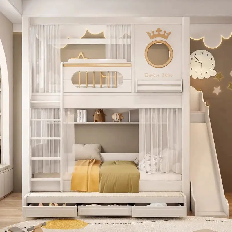 Modern Design Multi-functional Comfortable Children's Twin Size Wooden Bunk Beds with Stairs for Bedroom — image 3