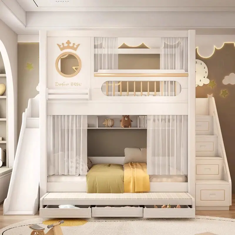 Modern Design Multi-functional Comfortable Children's Twin Size Wooden Bunk Beds with Stairs for Bedroom — image 4