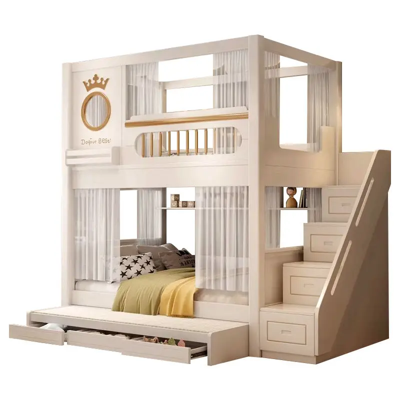 Modern Design Multi-functional Comfortable Children's Twin Size Wooden Bunk Beds with Stairs for Bedroom — image 5