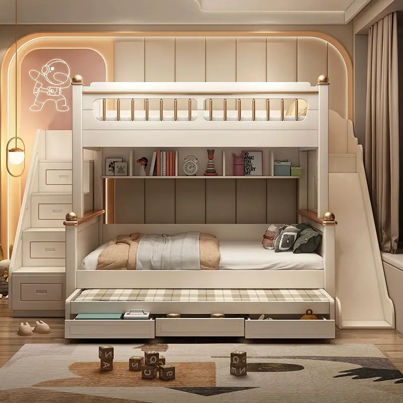 High Quality Contemporary Wooden Frame Bunk Bed with Stair Locker Kids' Bedroom Furniture for Children Hotel & Apartment Use — image 2