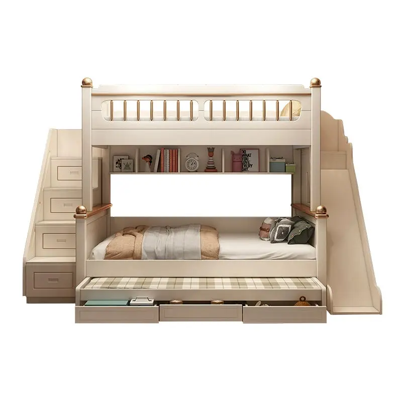 High Quality Contemporary Wooden Frame Bunk Bed with Stair Locker Kids' Bedroom Furniture for Children Hotel & Apartment Use — image 5