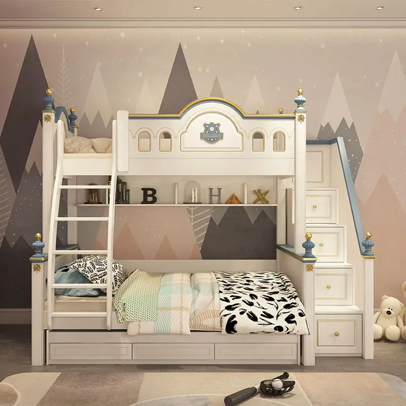 High Quality Wood Contemporary Kids Bunk Bed Set for Girls Apartment Bedroom with Slide — view 1