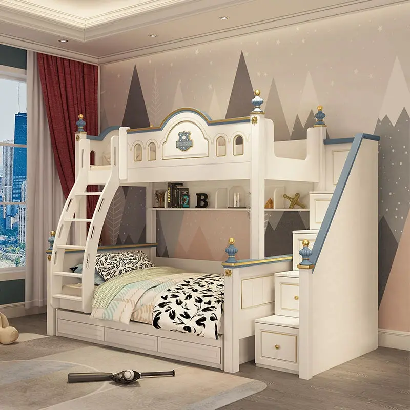 High Quality Wood Contemporary Kids Bunk Bed Set for Girls Apartment Bedroom with Slide — image 2