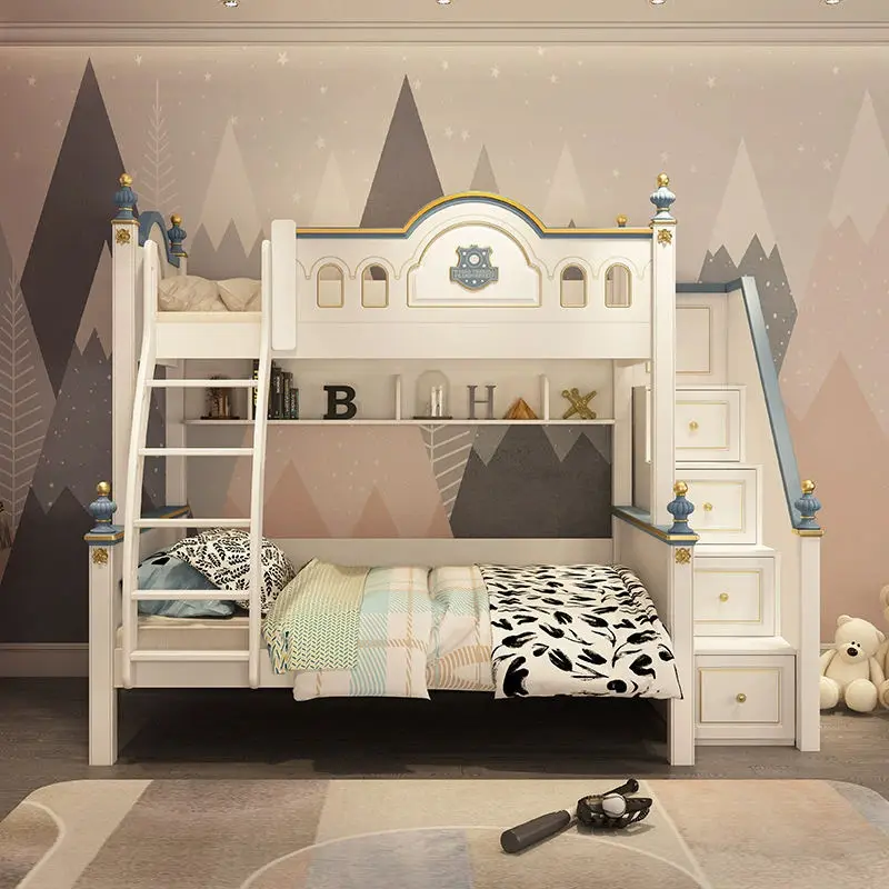 High Quality Wood Contemporary Kids Bunk Bed Set for Girls Apartment Bedroom with Slide — image 3