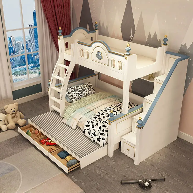 High Quality Wood Contemporary Kids Bunk Bed Set for Girls Apartment Bedroom with Slide — image 4