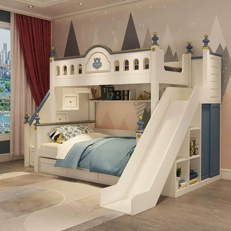 High Quality Wood Contemporary Kids Bunk Bed Set for Girls Apartment Bedroom with Slide — image 5