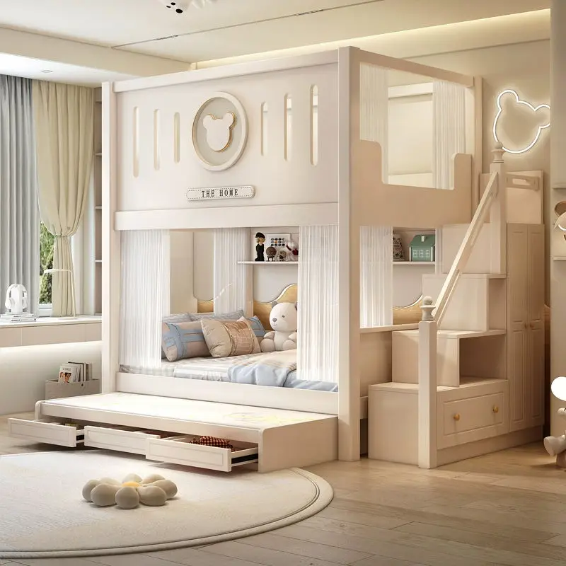 RYH Model 219 Modern Double-Top High-Height Elevated Contemporary Bunk Bed Wood & MDF Boys Girls Apartment Hotel Bedroom — view 1