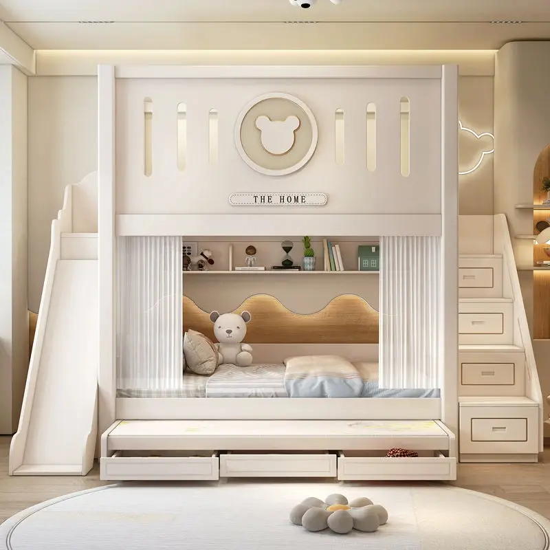 RYH Model 219 Modern Double-Top High-Height Elevated Contemporary Bunk Bed Wood & MDF Boys Girls Apartment Hotel Bedroom — image 2
