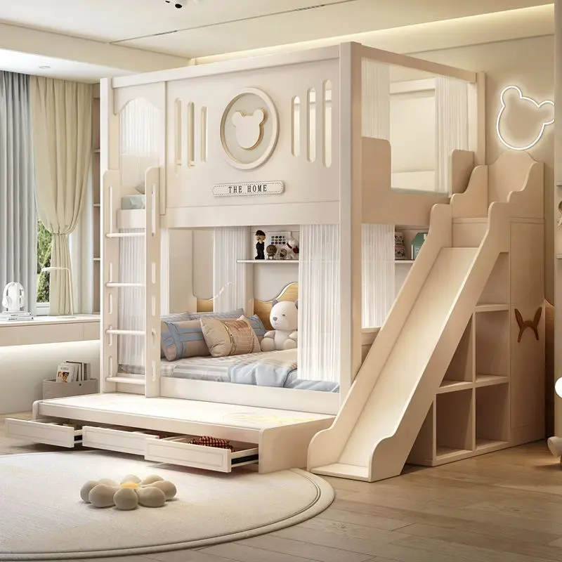 RYH Model 219 Modern Double-Top High-Height Elevated Contemporary Bunk Bed Wood & MDF Boys Girls Apartment Hotel Bedroom — image 3