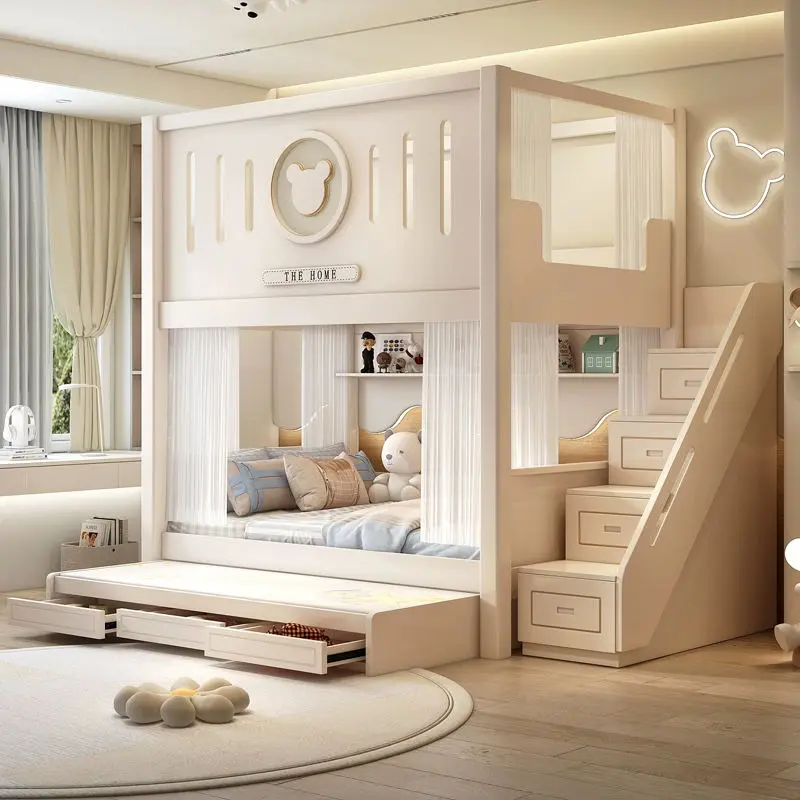 RYH Model 219 Modern Double-Top High-Height Elevated Contemporary Bunk Bed Wood & MDF Boys Girls Apartment Hotel Bedroom — image 4