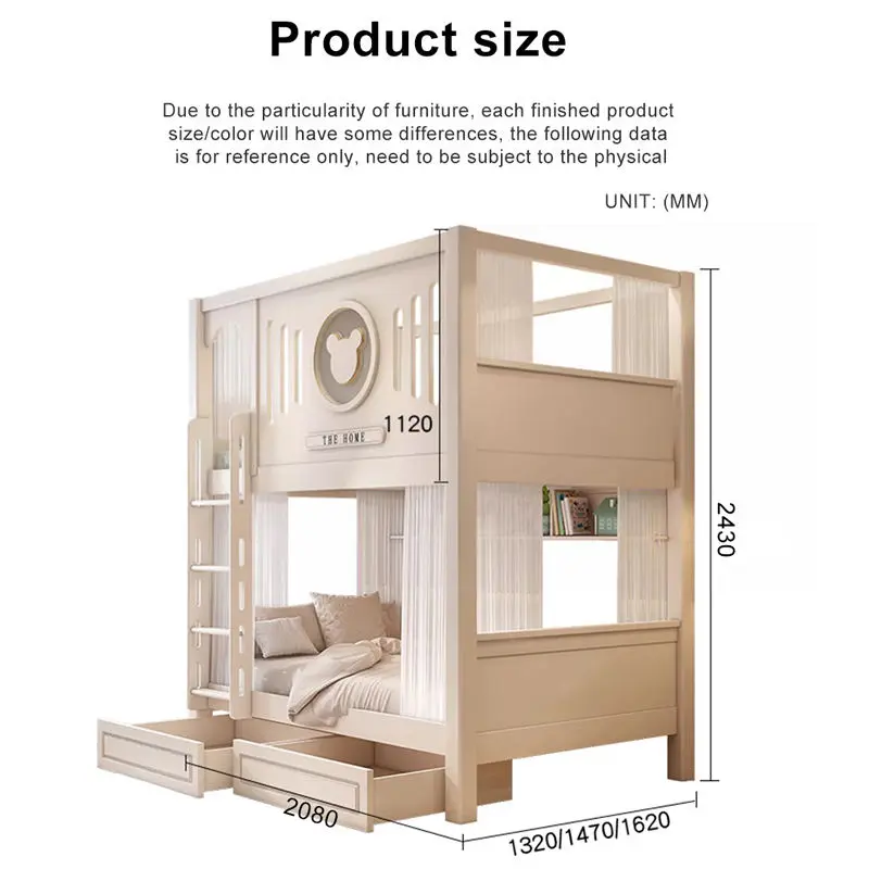 RYH Model 219 Modern Double-Top High-Height Elevated Contemporary Bunk Bed Wood & MDF Boys Girls Apartment Hotel Bedroom — image 6