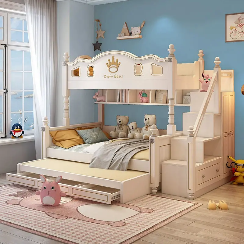 Solid Wood Children's Bunk Bed Dual Purpose Storage Princess Pink Design Girls Contemporary Style Bedroom Apartment Hote — view 1