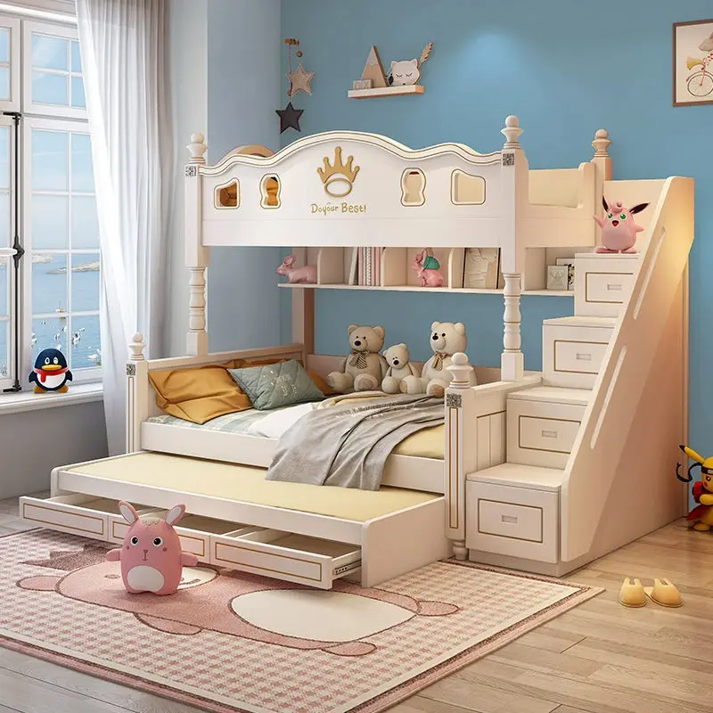 Solid Wood Children's Bunk Bed Dual Purpose Storage Princess Pink Design Girls Contemporary Style Bedroom Apartment Hotel Use — image 2