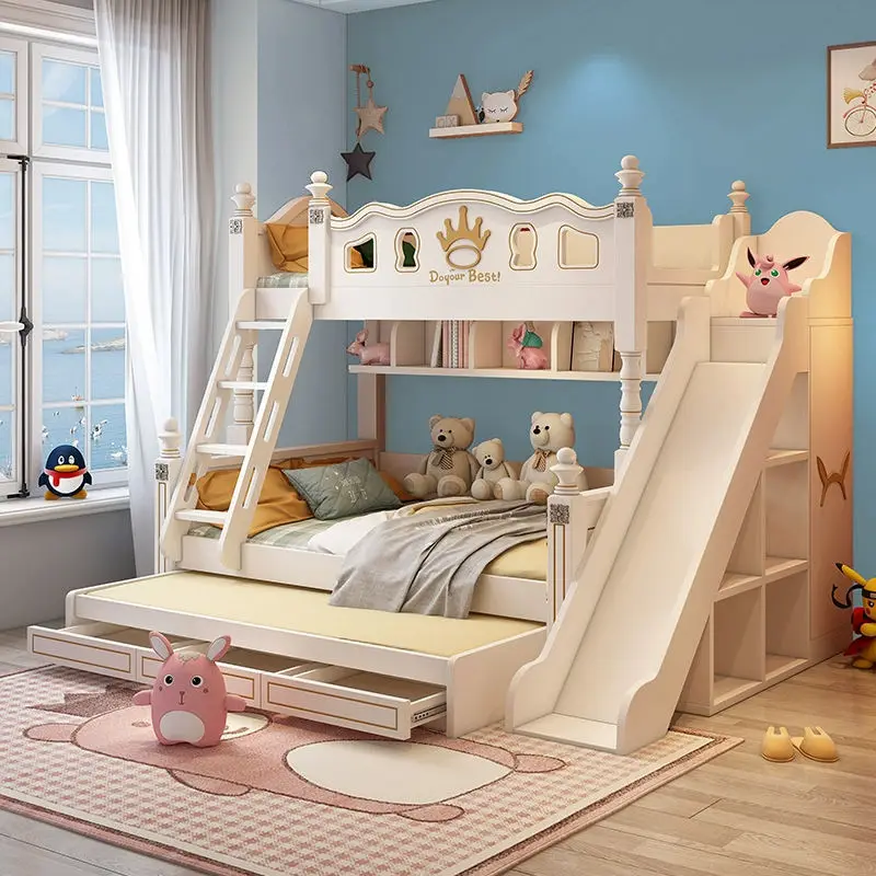Solid Wood Children's Bunk Bed Dual Purpose Storage Princess Pink Design Girls Contemporary Style Bedroom Apartment Hotel Use — image 3