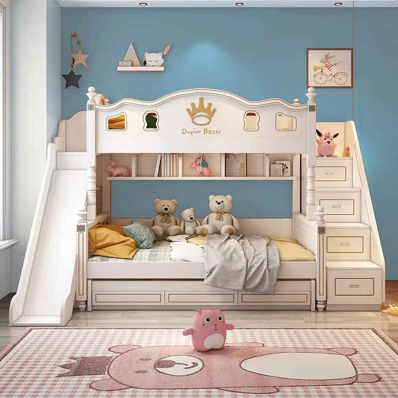 Solid Wood Children's Bunk Bed Dual Purpose Storage Princess Pink Design Girls Contemporary Style Bedroom Apartment Hotel Use — image 4