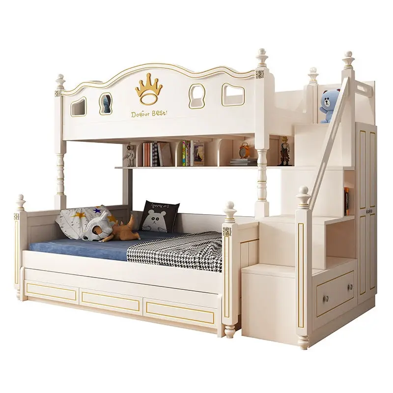 Solid Wood Children's Bunk Bed Dual Purpose Storage Princess Pink Design Girls Contemporary Style Bedroom Apartment Hotel Use — image 5