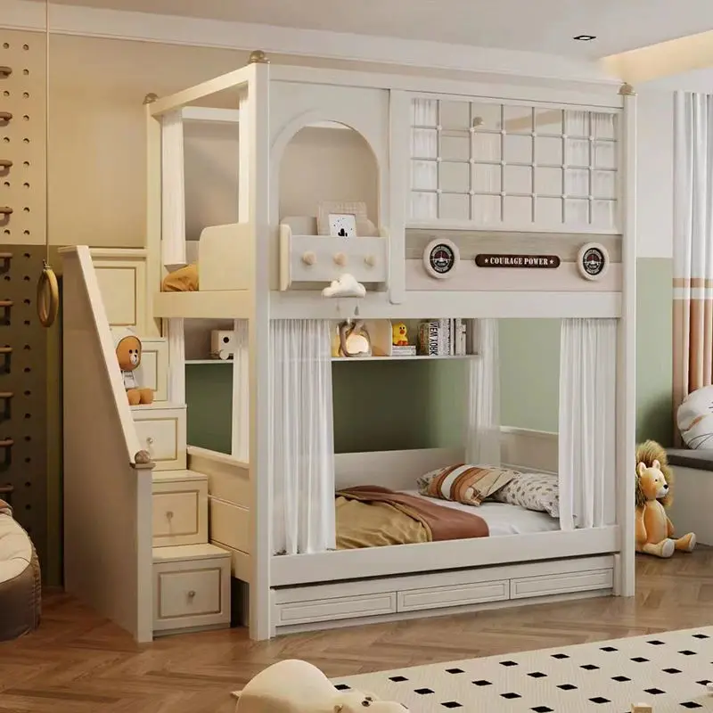 High Quality Wood Indoor Bedroom Furniture Kids Bunk Bed Set for Girls with Slide Apartment & Hotel Use — view 1