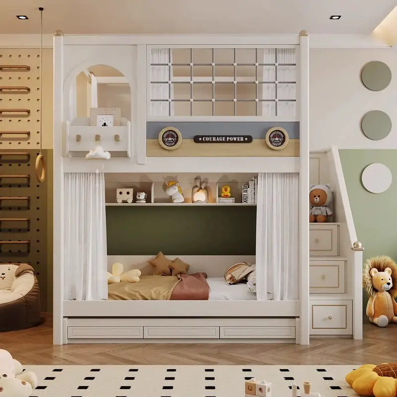 High Quality Wood Indoor Bedroom Furniture Kids Bunk Bed Set for Girls with Slide Apartment & Hotel Use — image 2