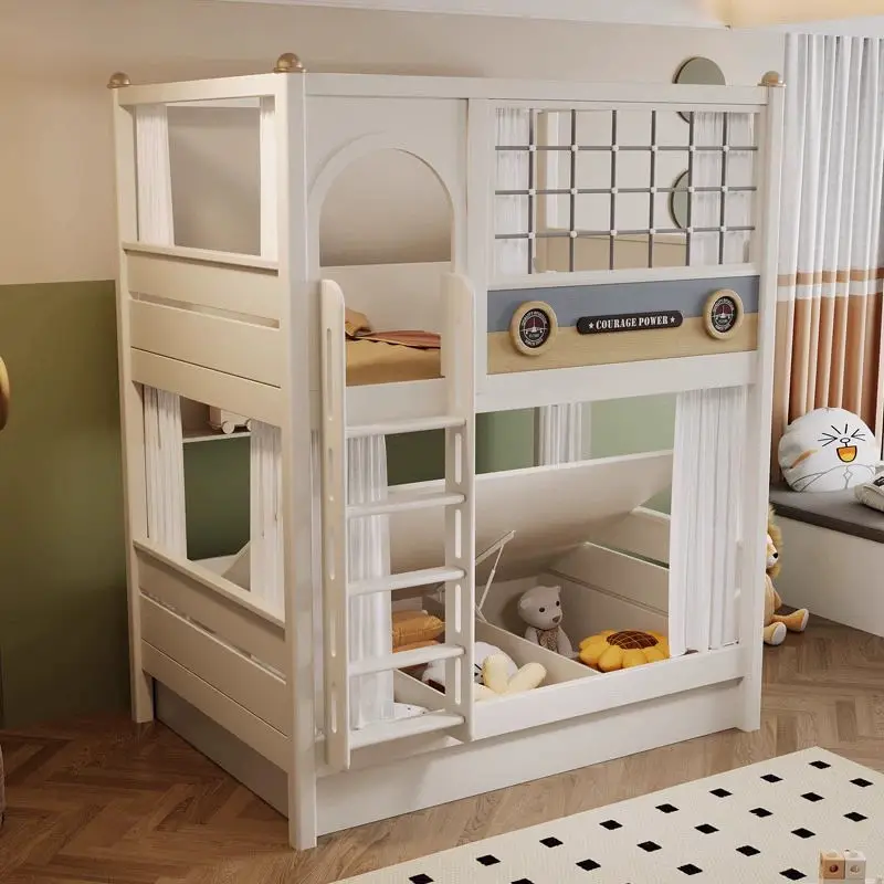 High Quality Wood Indoor Bedroom Furniture Kids Bunk Bed Set for Girls with Slide Apartment & Hotel Use — image 3