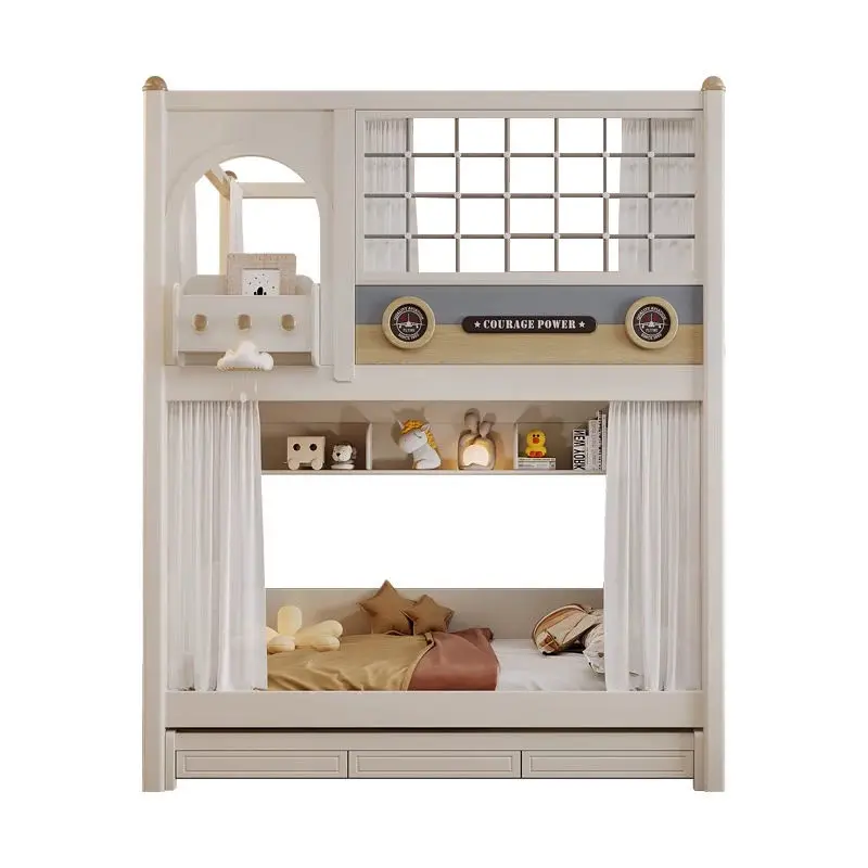 High Quality Wood Indoor Bedroom Furniture Kids Bunk Bed Set for Girls with Slide Apartment & Hotel Use — image 5