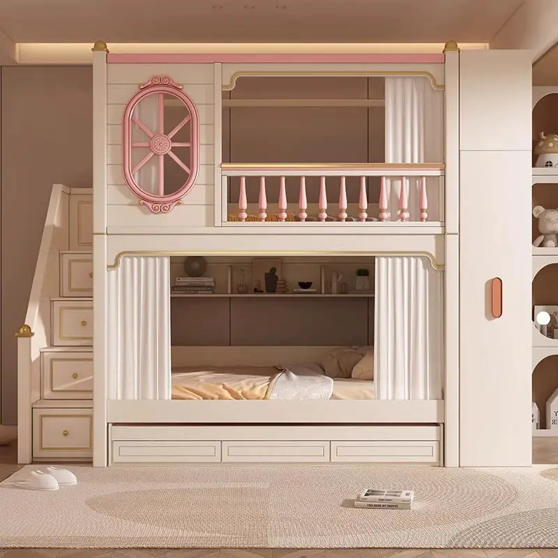 Modern Functional Kids Home Furniture Converted Guarded Bed Full Size Wood Corner Loft Bunk Bed Stairs Apartment Hotel — image 2