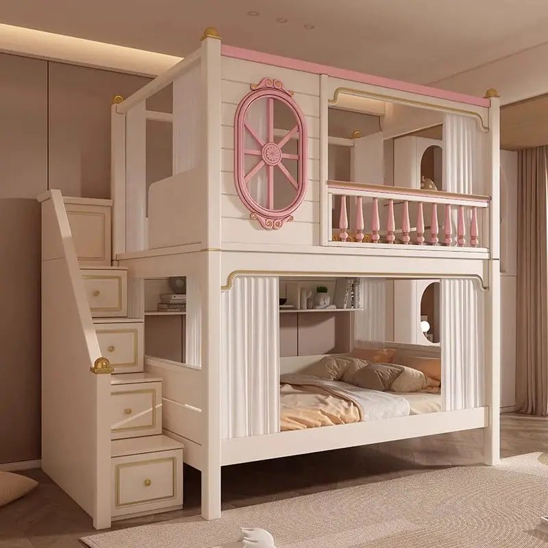 Modern Functional Kids Home Furniture Converted Guarded Bed Full Size Wood Corner Loft Bunk Bed Stairs Apartment Hotel — image 3
