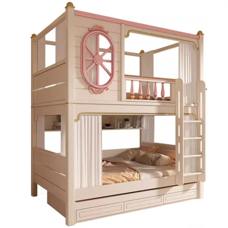 Modern Functional Kids Home Furniture Converted Guarded Bed Full Size Wood Corner Loft Bunk Bed Stairs Apartment Hotel — image 5