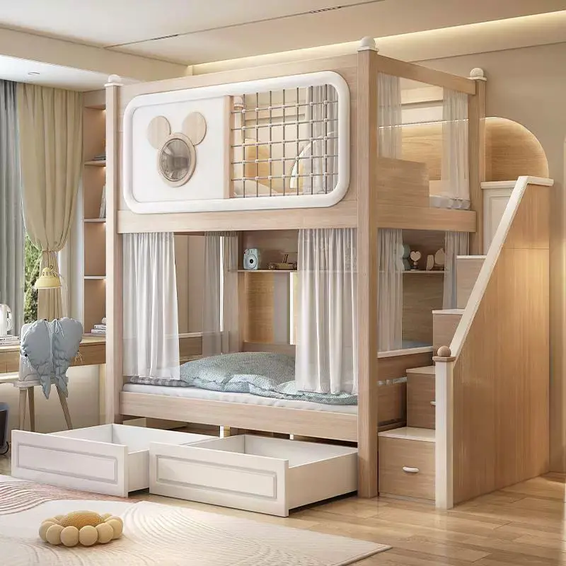 High Quality Wooden Contemporary Bunk Bed Comfortable Modern Kids' Bedroom Furniture for Children Apartment — image 3