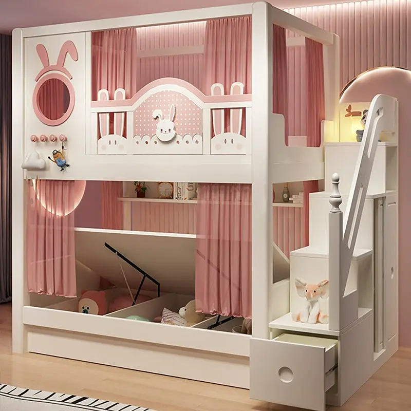 Modern Wood Contemporary Bunk Bed for Kids Comfortable Strong Sturdy Twin Queen Size for Bedroom Hotel School or Apartment — image 3