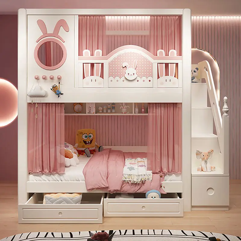Modern Wood Contemporary Bunk Bed for Kids Comfortable Strong Sturdy Twin Queen Size for Bedroom Hotel School or Apartment — image 4